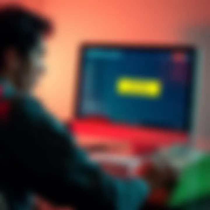 A frustrated person looking at a computer screen showing a locked account message, with a worried expression and a stack of cash nearby.