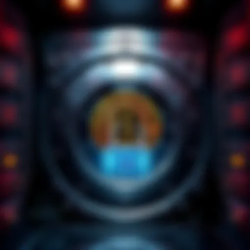 A vault securely locking Bitcoin, symbolizing long-term investment, with a digital padlock on it.