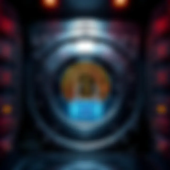 A vault securely locking Bitcoin, symbolizing long-term investment, with a digital padlock on it.