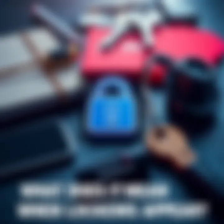 A collection of common items like a phone, notebook, and keys with a lock symbol over them, suggesting they are locked or inaccessible.