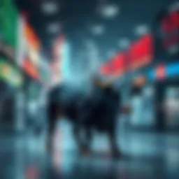 A lone bull stands in a quiet trading environment, symbolizing boredom and persistence as it stacks assets, waiting for market momentum to change.
