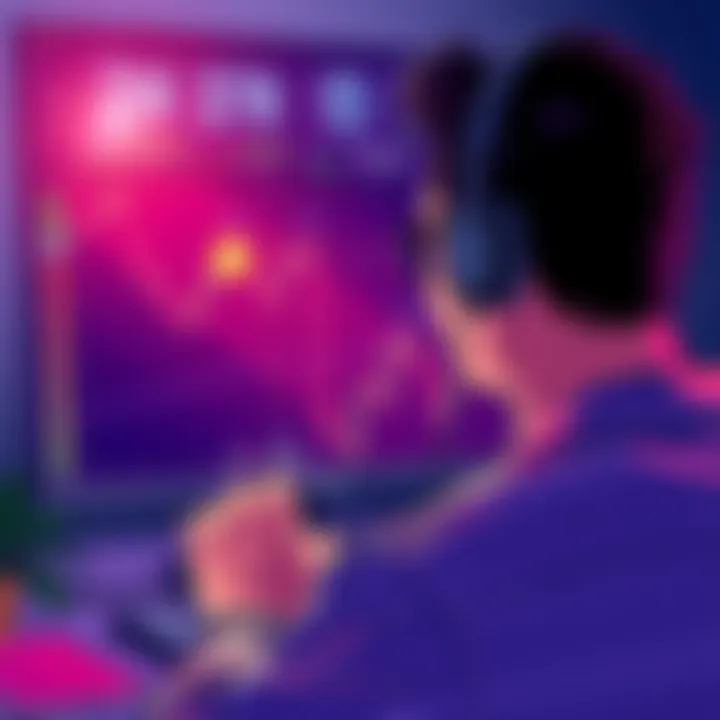 An illustration showing a person looking at a computer screen with rising cryptocurrency graphs, symbolizing long-term investment in Bitcoin and Ethereum.