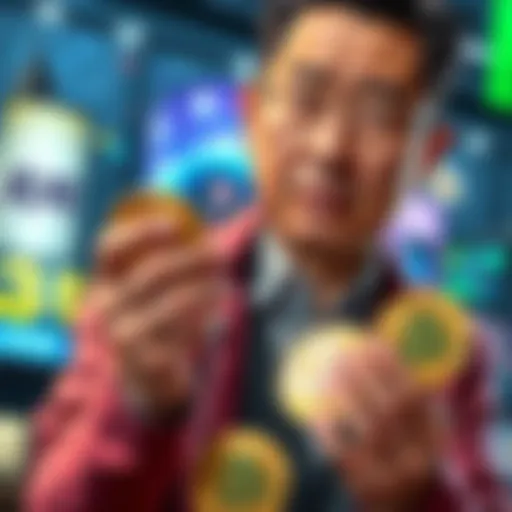 Steve Guo, CEO of Loopring, holding Taiko coins and looking concerned