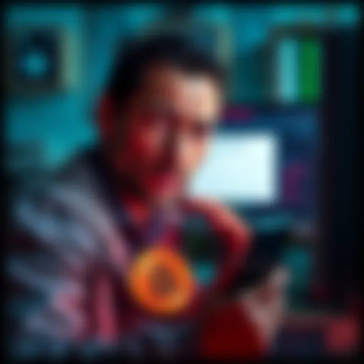 A worried person looking at a computer screen showing a Ledger Wallet with a warning message about stolen bitcoin.