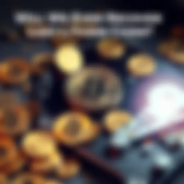 A broken hard drive surrounded by digital coins representing lost Bitcoin, with a glowing light suggesting potential future recovery through technology.