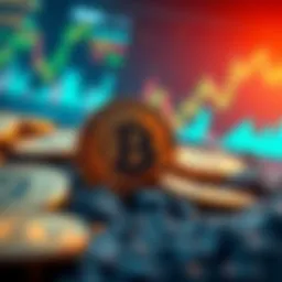 A visual representation of Bitcoin coins fading away, symbolizing the lost value since 2015, with graphs showing market trends.
