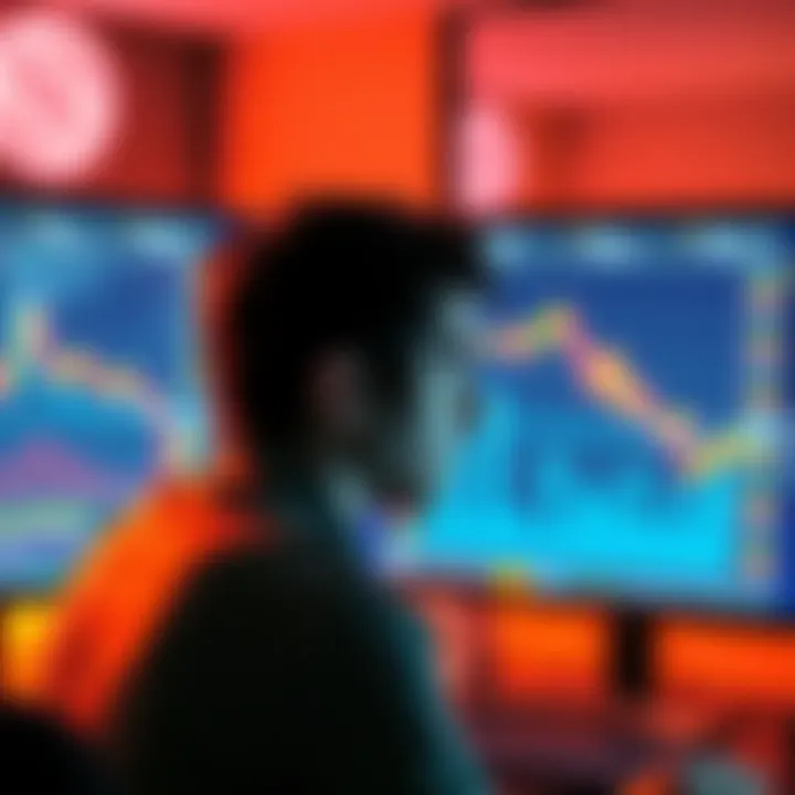 A person looking frustrated while staring at a computer screen showing charts of down-trending cryptocurrency prices, representing struggling with unsellable crypto coins on Bitget.