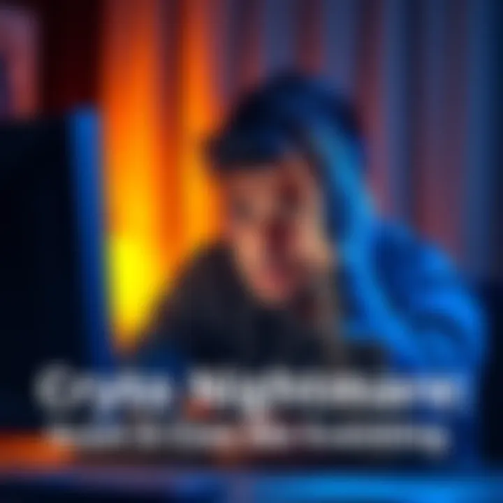 A person staring at a computer screen with a worried expression, holding their head in their hands after losing cryptocurrency to a scam