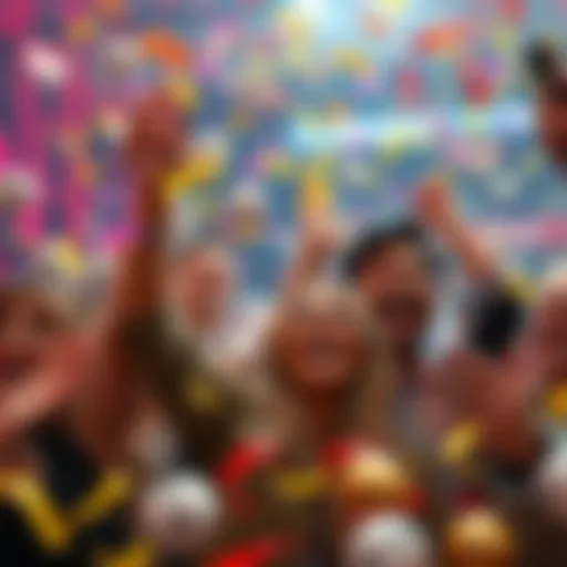 People celebrating the lottery jackpot win with confetti and smiles