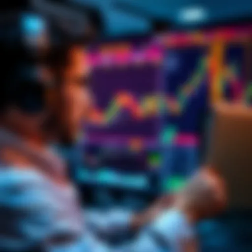A trader analyzes charts showing low implied volatility trends on a screen, reflecting investor sentiment and market movements.