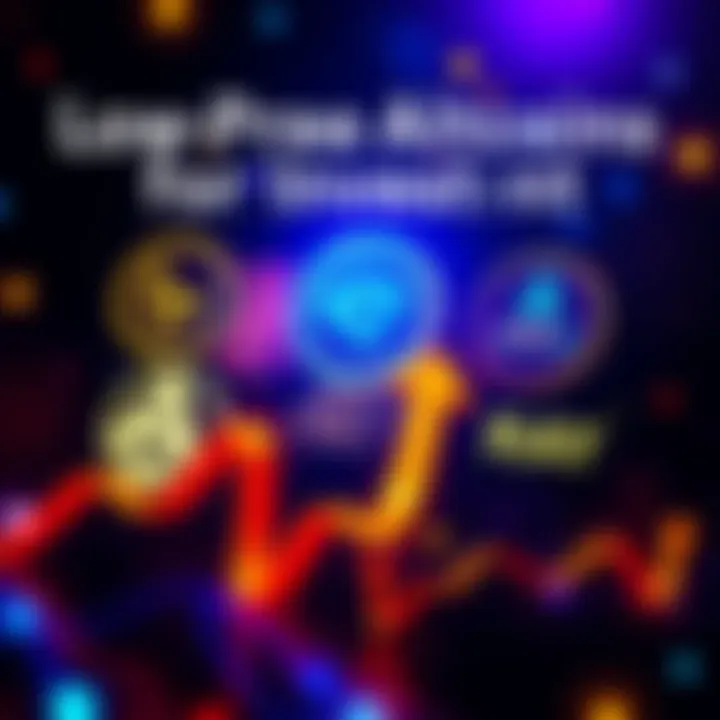 A graphic showing the logos of altcoins aixbt, LPT, AVAX, and RAY with upward arrows symbolizing potential growth in the crypto market.