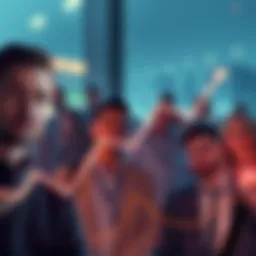 A graph showing a decline in public interest toward Bitcoin in 2025, with people looking concerned in the background.