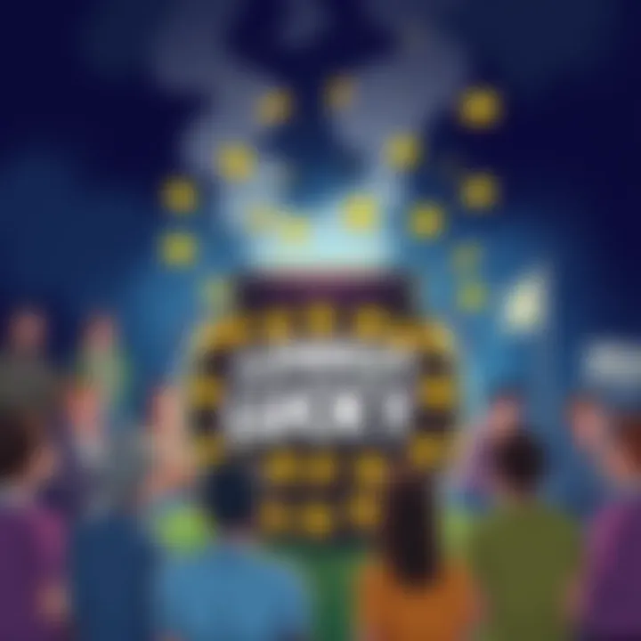 An illustration of a pot labeled 'Lowest Lucky Pot' surrounded by frustrated people discussing their bad luck.