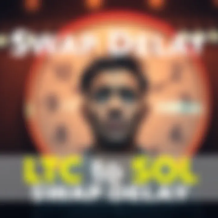 A graphic showing a person looking frustrated while waiting for their SOL after swapping from LTC with a clock in the background symbolizing a delay.