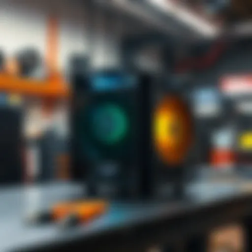 A sleek and modern LuckyMiner LG07 mining device placed on a workbench, showcasing its advanced technology and design.