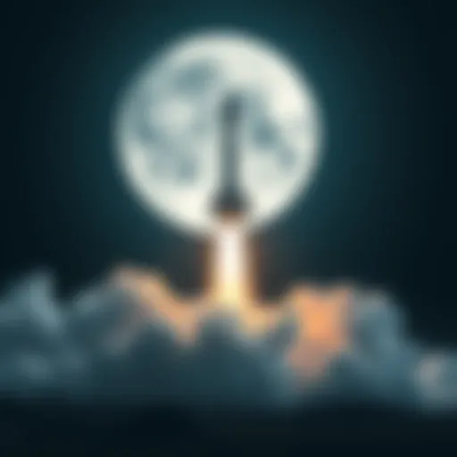 A rocket launching towards the moon, symbolizing advancements in lunar exploration.