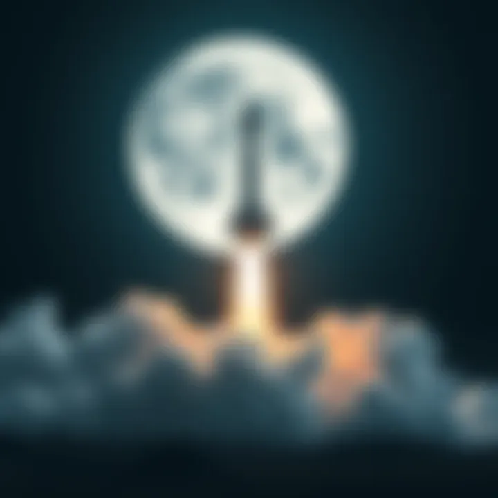 A rocket launching towards the moon, symbolizing advancements in lunar exploration.