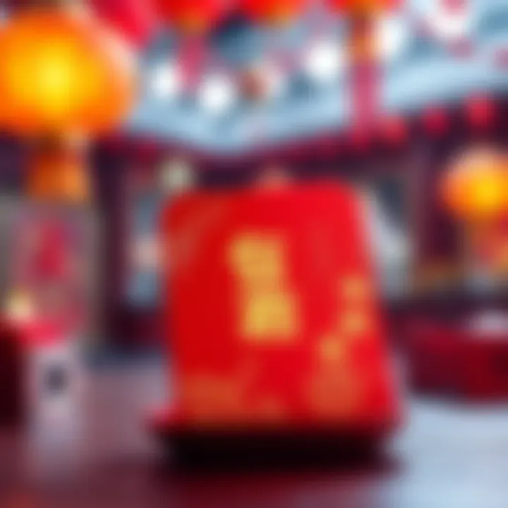 A colorful red packet symbolizing Lunar New Year with crypto logos and festive decorations.