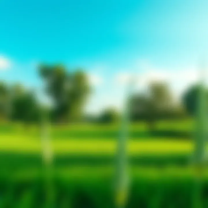 A serene view of a vibrant green landscape with trees and grass under a clear sky.
