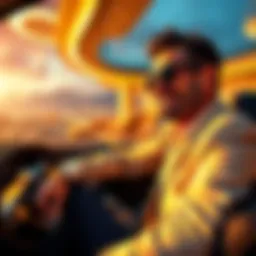 A Bitcoin millionaire enjoying a lavish lifestyle with a luxury car and high-end penthouse in the background