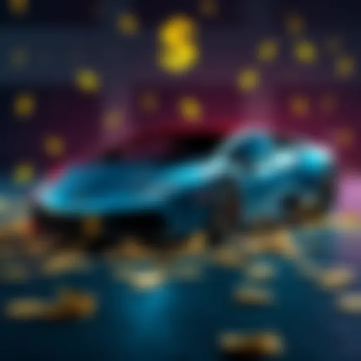 A sleek Lamborghini parked with dollar signs around it, symbolizing dreams of extravagant purchases when Cro hits $10