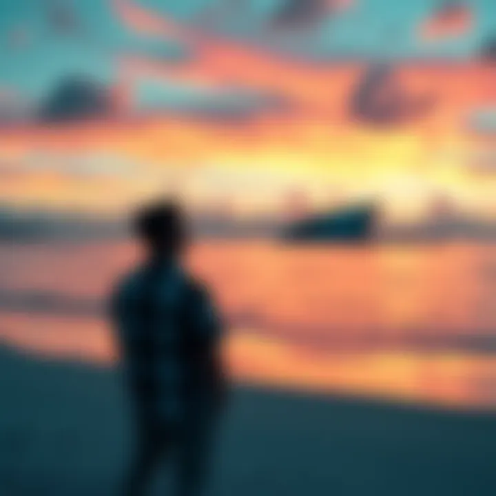 A person stands on a beach gazing at a distant personal island, reflecting on ambitions beyond luxury cars.