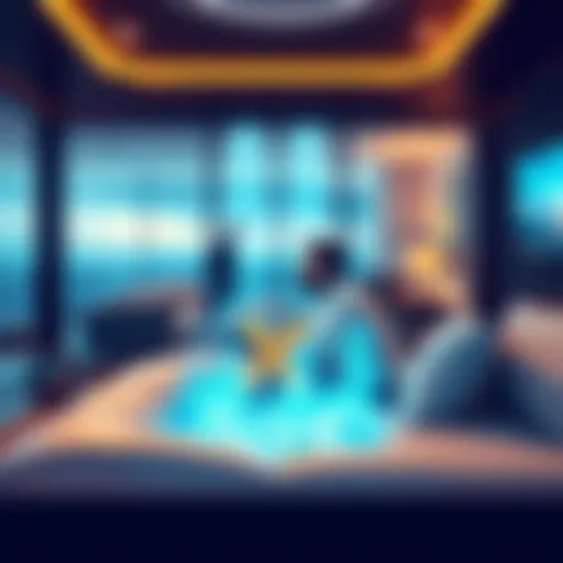 An individual enjoying luxury living, surrounded by modern amenities and a digital currency concept, symbolizing wealth creation through XRP.
