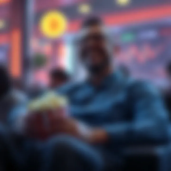 M. Saylor Enjoying Bitcoin Market M. Saylor sitting with popcorn, laughing as he watches Bitcoin market events unfold.