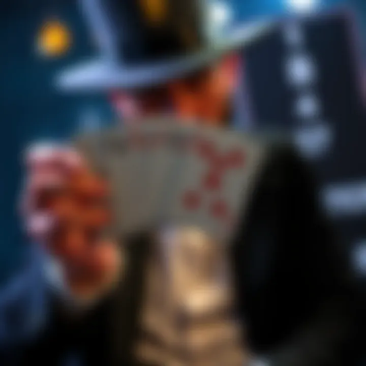 A magician shows a deck of cards with hollow spots, enticing people to uncover the secret behind his number game for a BTC reward.