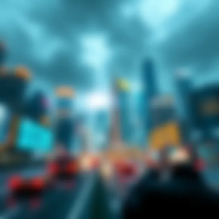 A futuristic city skyline with bright lights and new technology, symbolizing upcoming changes in society.