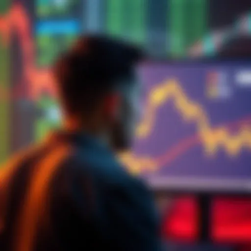 Frustrated man staring at a screen showing a declining cryptocurrency graph after investing in altcoins