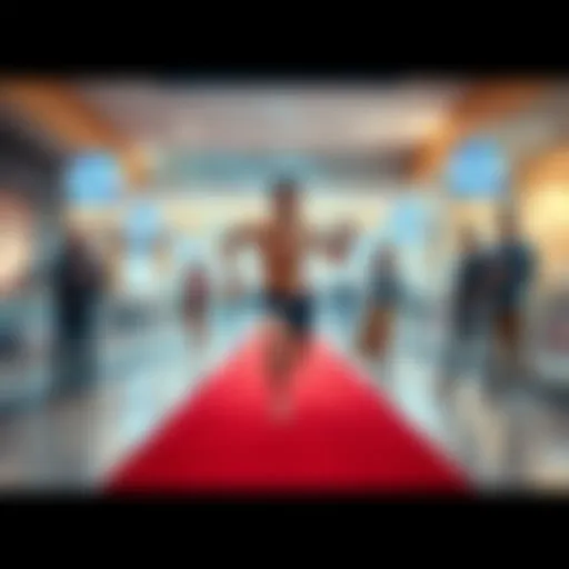 A man streaking through a mall with shocked onlookers