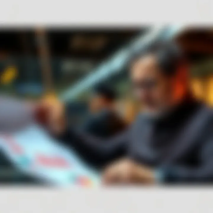 A man looking at charts and papers related to cryptocurrency regulations with a confused expression