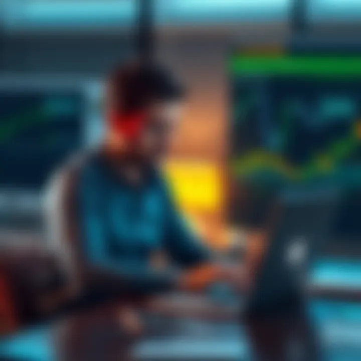 A man sitting at a desk with a laptop, looking stressed while checking cryptocurrency prices, symbolizing the emotional toll of excessive asset holding.
