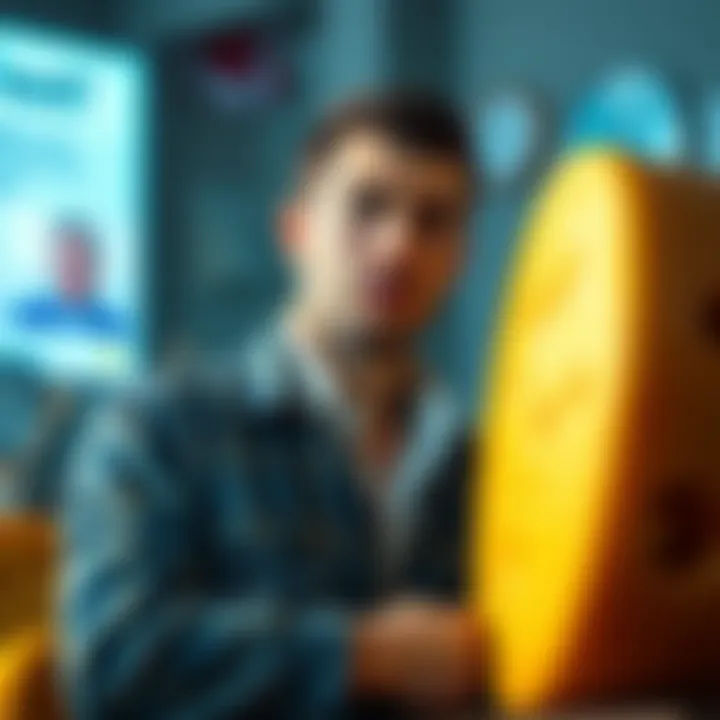 A man looks worried while sitting next to a giant cheese wheel, reflecting on his investment and relationship troubles.