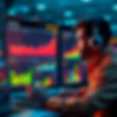 A person analyzing boost levels and parcels on a digital screen, showing graphs and charts to optimize profits.