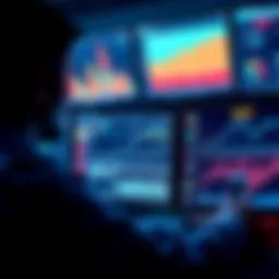 A person analyzing data on multiple screens with graphs and charts related to DeFi yield strategies