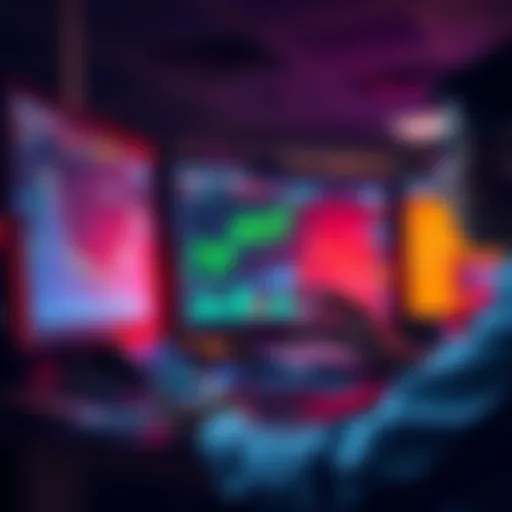 A trader analyzing multiple financial graphs and charts on a digital device while managing liquidity pool positions