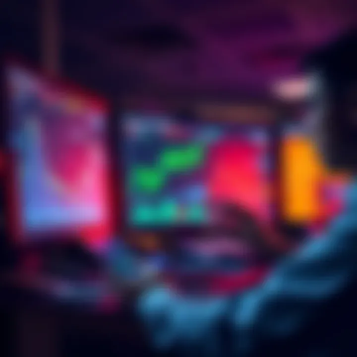 A trader analyzing multiple financial graphs and charts on a digital device while managing liquidity pool positions