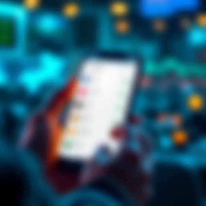 A person using an Android phone, displaying various cryptocurrency tokens and account options on the screen