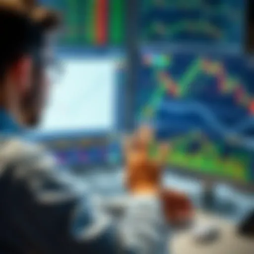 Managing multiple trading strategies A person analyzing multiple trading charts and graphs on a computer screen, illustrating the complexity of balancing various strategies in finance.