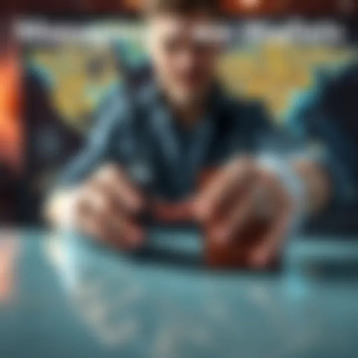 Managing Two Cold Wallets A person comparing two cold wallets on a table with a world map in the background, illustrating wallet management.