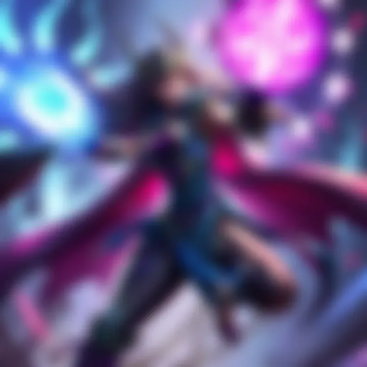 Concept art of Seraphine using a Manamune, showcasing her magic abilities and stylish appearance in a League of Legends battle.