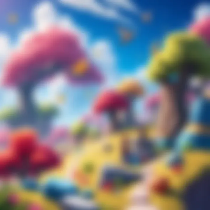 A colorful scene showcasing MapleStory Universe with players exploring a vibrant landscape and interacting with NFT assets in a lively MMORPG environment.