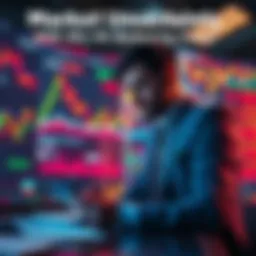 A financial analyst looks at stock market charts displaying rising and falling trends