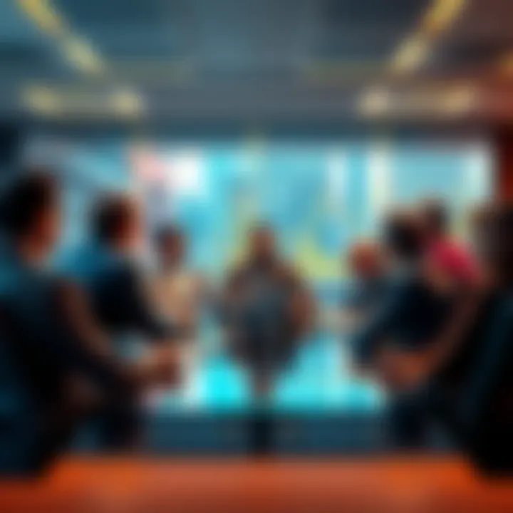 Market Analysis Discussion A group of financial experts and everyday people discussing market trends and opinions in a conference room.