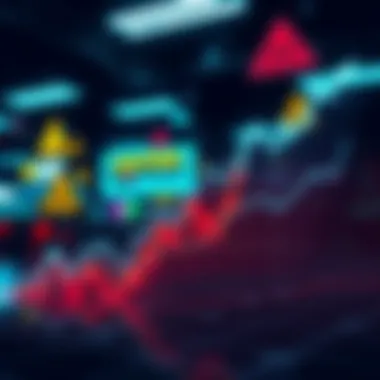 A downward trending graph representing market decline with caution signs in the background