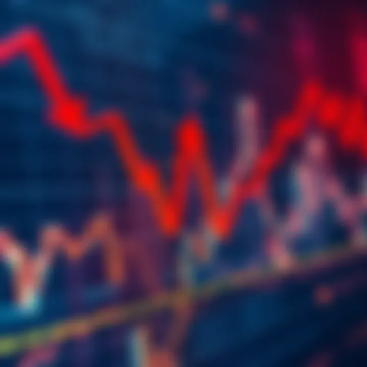 Graph showing a sharp decline in stock prices with red arrows indicating falling trends