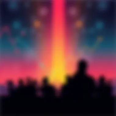 Market Downturn Illustration A graph showing a downward trend with financial symbols and silhouettes of people watching, representing the market crash and its influences.