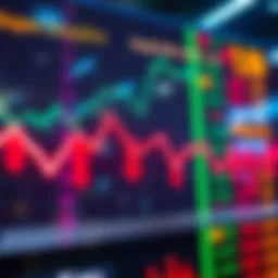 A graph showing a downward trend in the stock market with arrows pointing downwards and red indicators